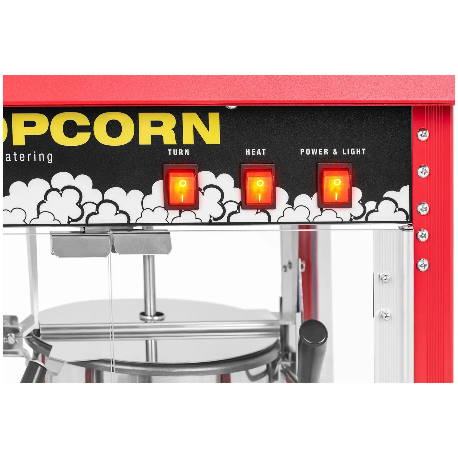 Popcorn machine - red - 1600W - stainless steel - tempered glass - Teflon