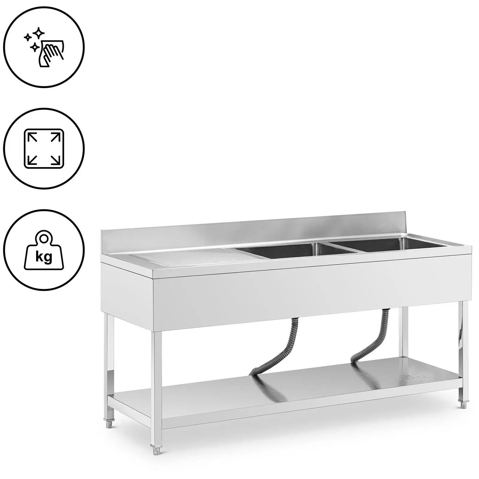 Sink Unit - 2 basins - stainless steel - 180 x 60 x 97 cm - Royal Catering