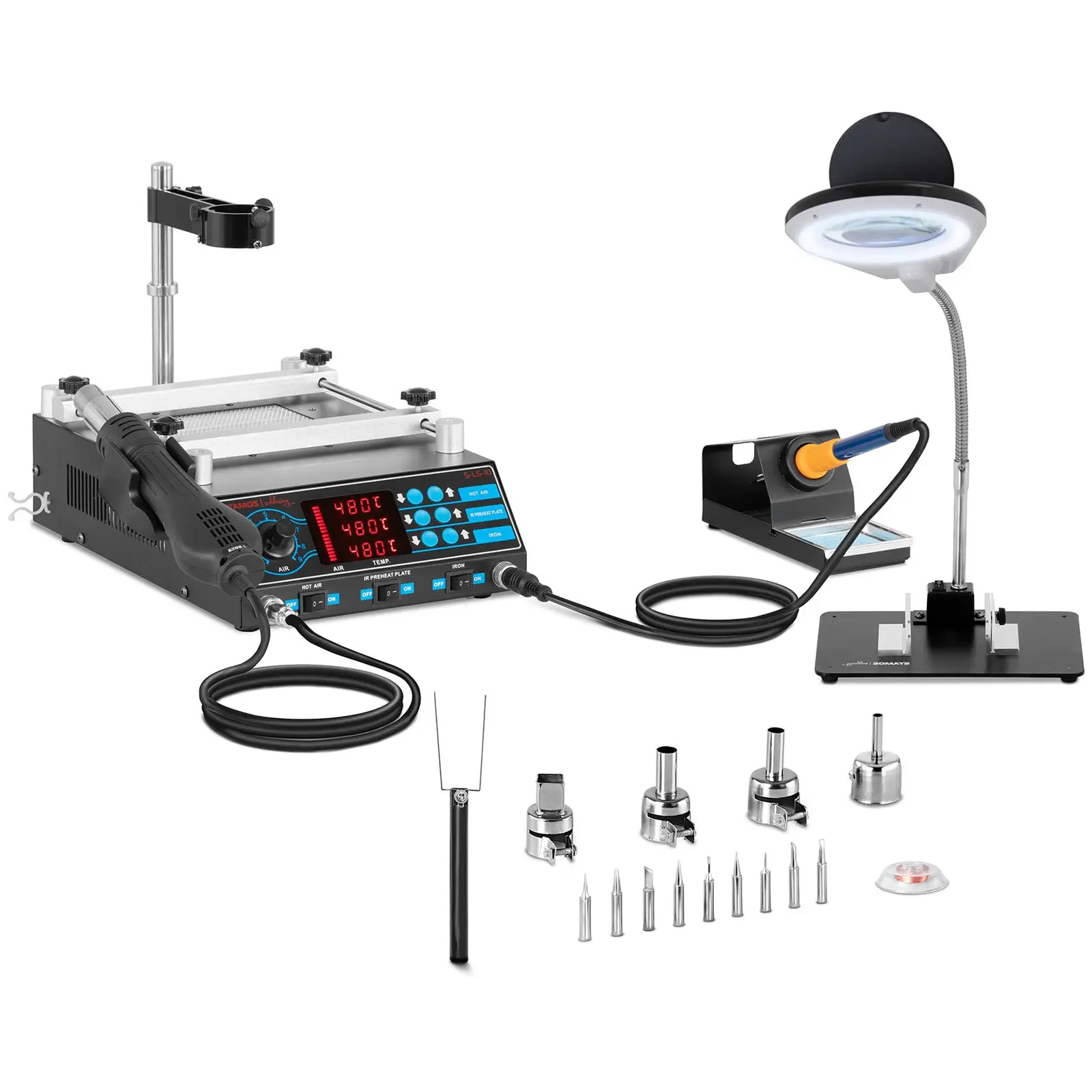 Set Soldering Station with Pre-Heating plate and 2 Clamps + Accessoires