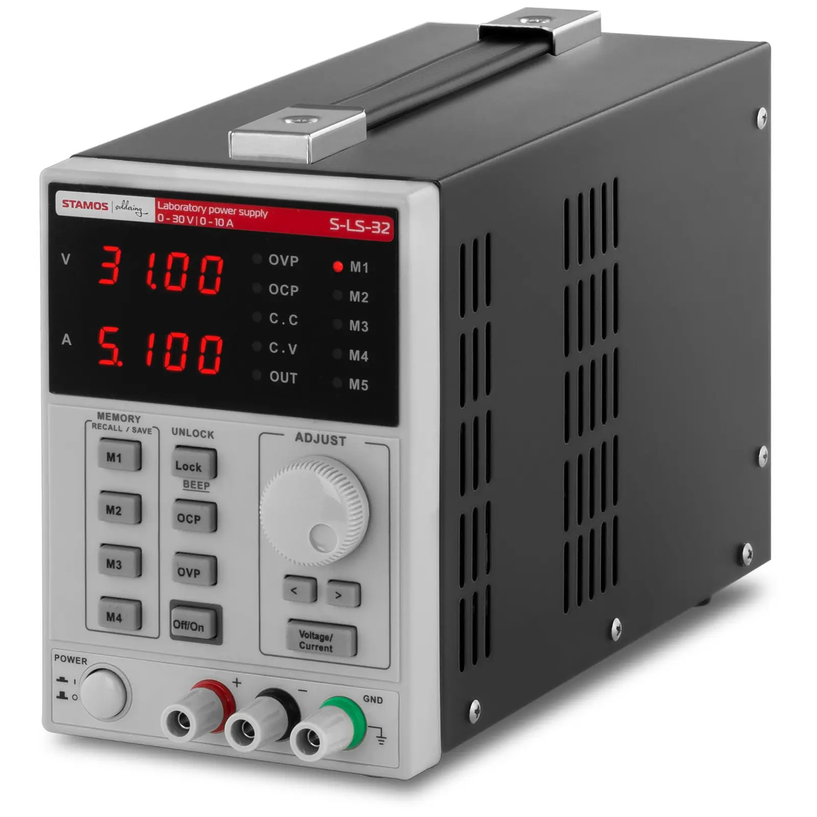 Bench power supply - 0-30 V, 0-10 A DC, 300 W - 4 memory spaces