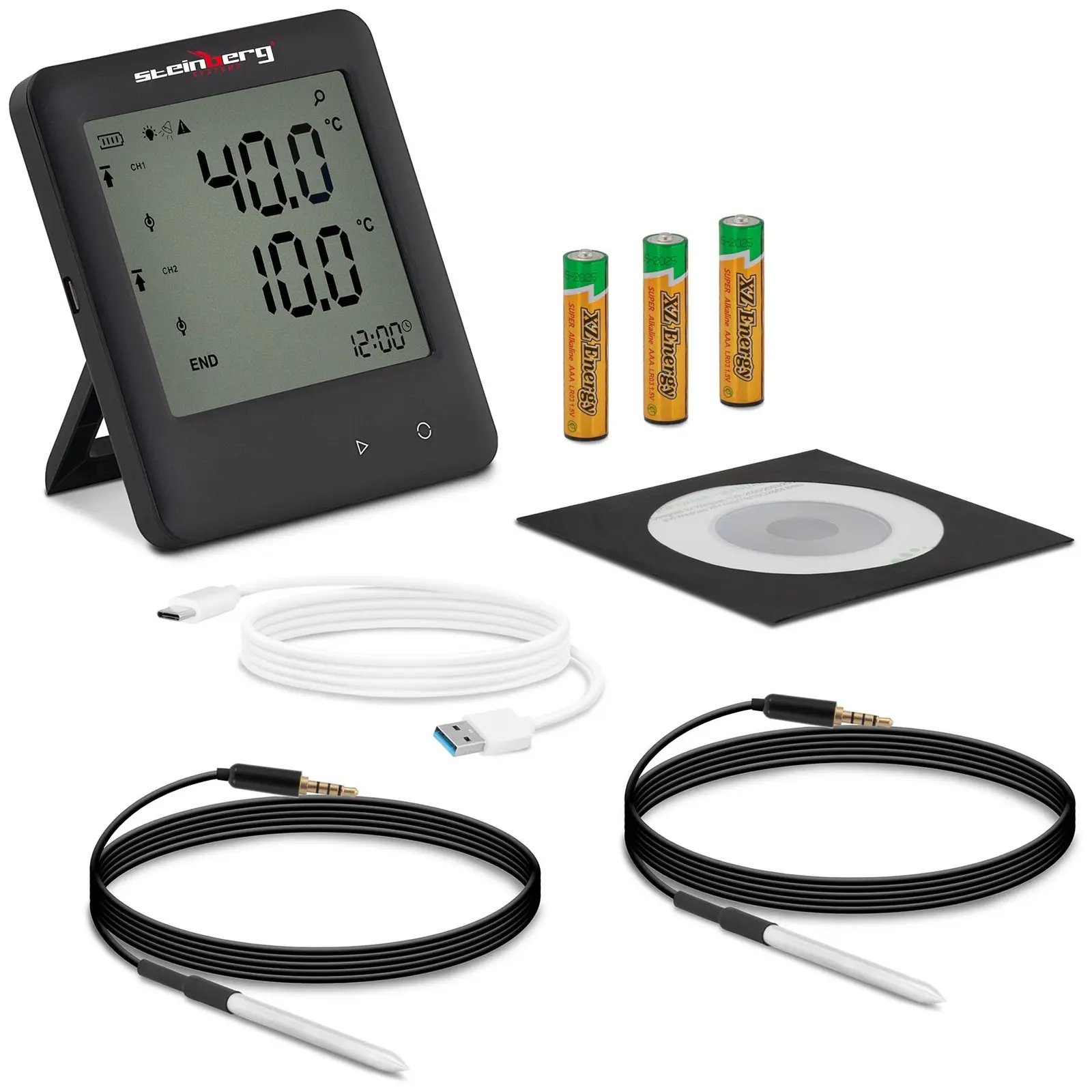 Temperature Data Logger - LCD - -40 to +125 °C - 2 external sensors