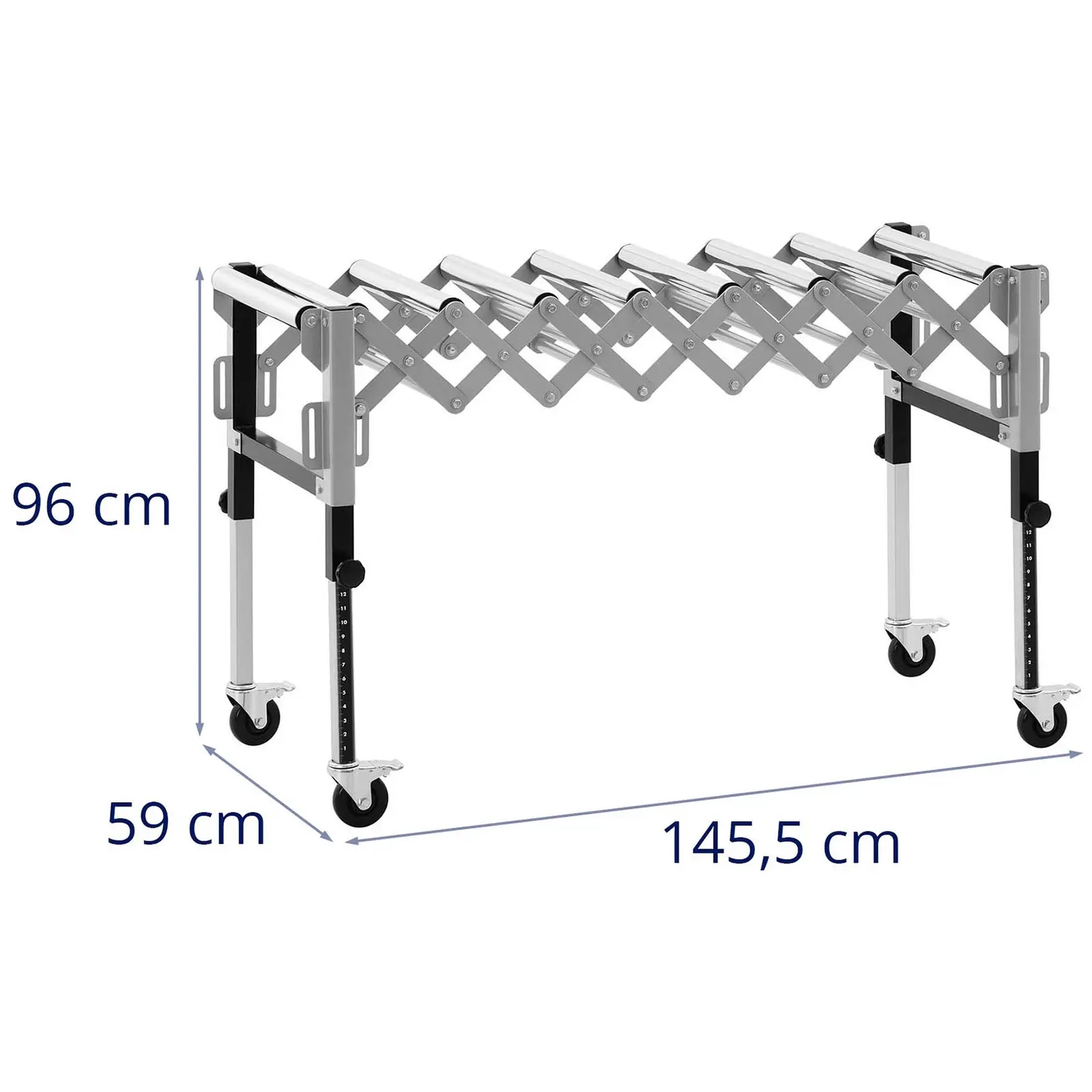 Roller Table - 130 kg - 147 cm - 9 rollers - height-adjustable - folding