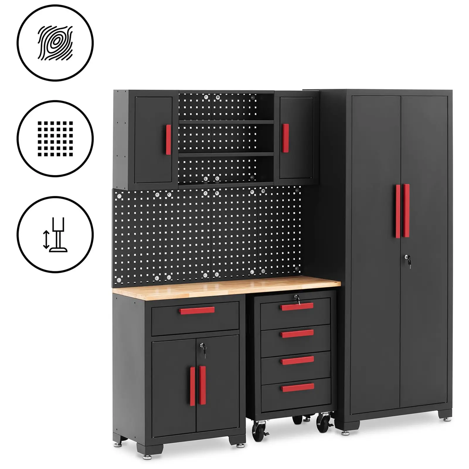 Tool Cabinet - modular - 120.3 x 42.7 x 2.5 cm top - perforated wall - roller container - lockable