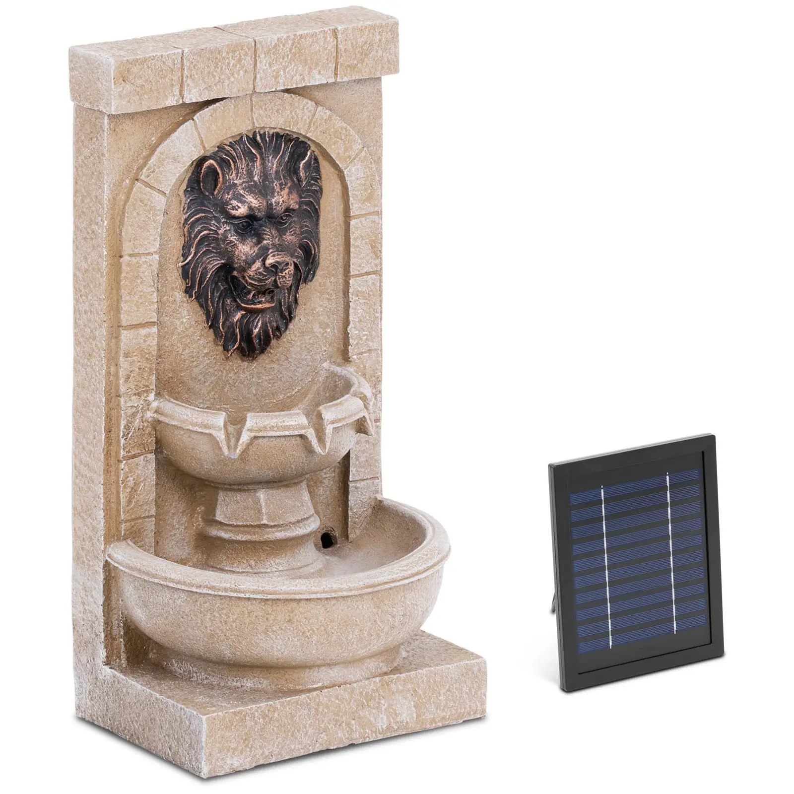 Solar Water Fountain - 2 levels with spouting lion head - LED lighting