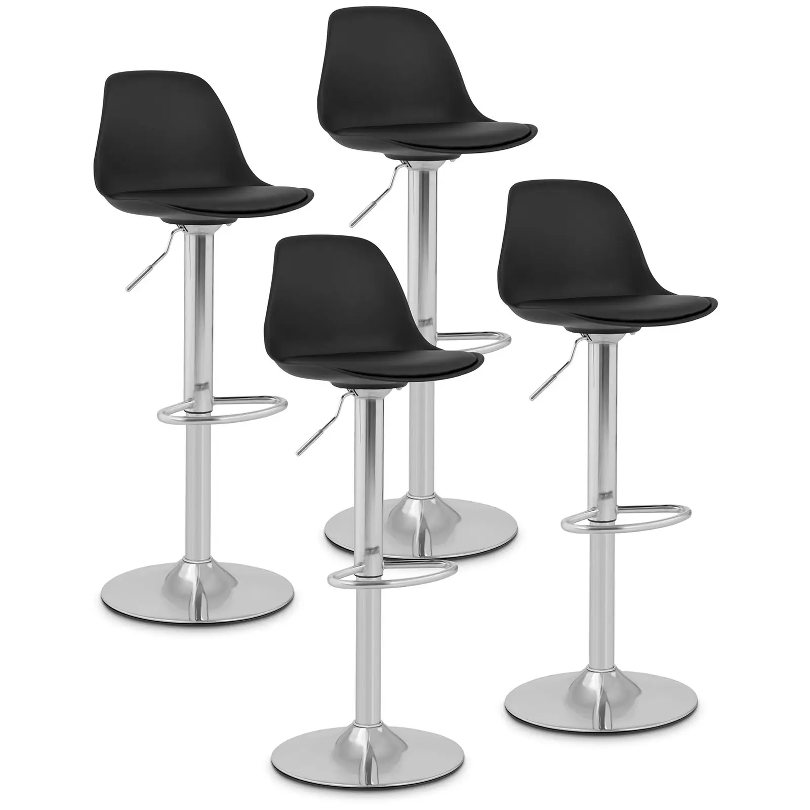Bar Stools - set of 4 - with back - chrome-plated steel base - black