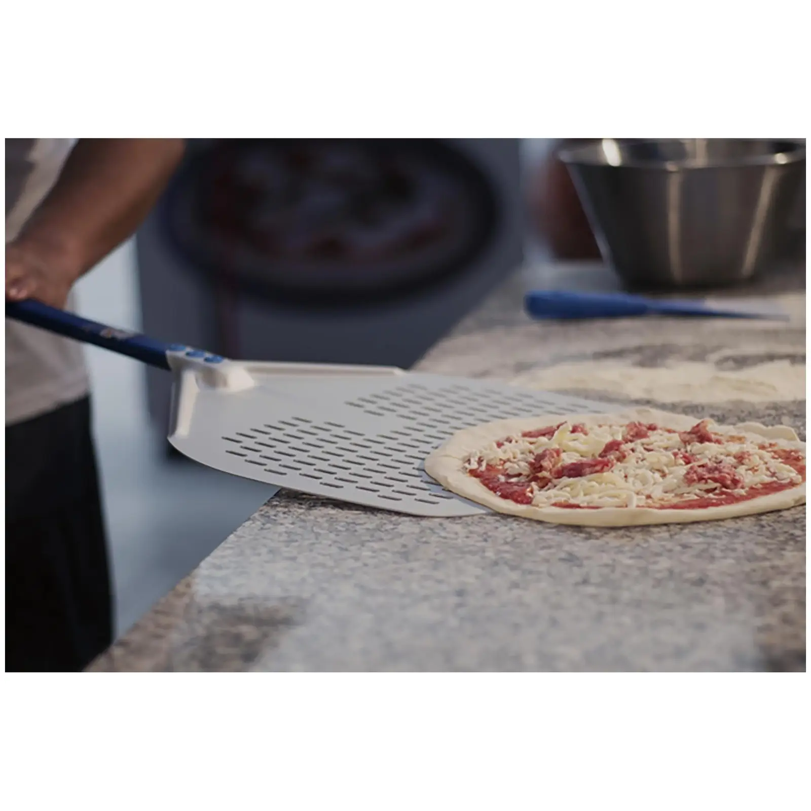 Pizza Peel - 36 x 36 cm - perforated - handle: 120 cm - aluminium (anodised)