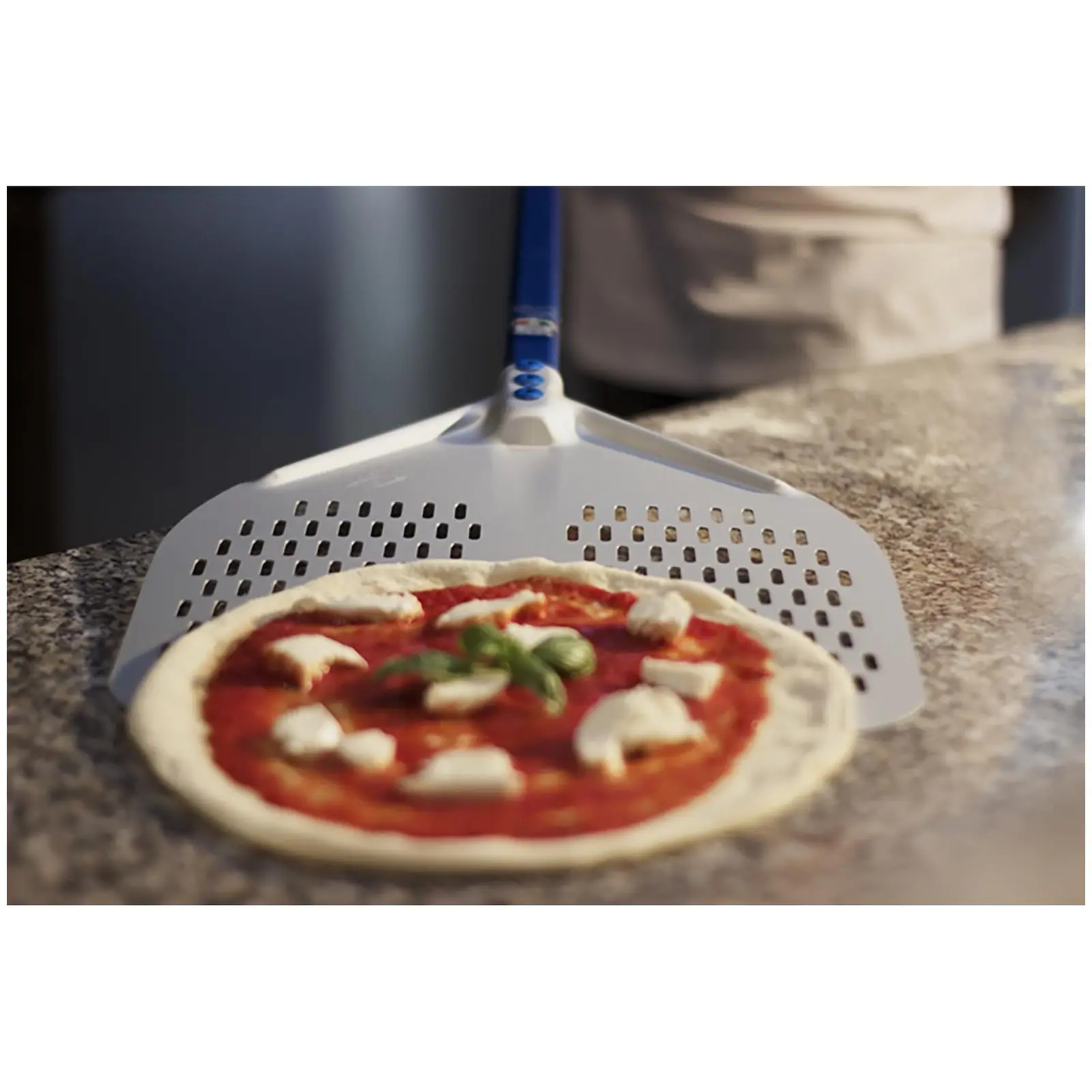 Pizza Peel - 36 x 36 cm - perforated - handle: 120 cm - aluminium (anodised)