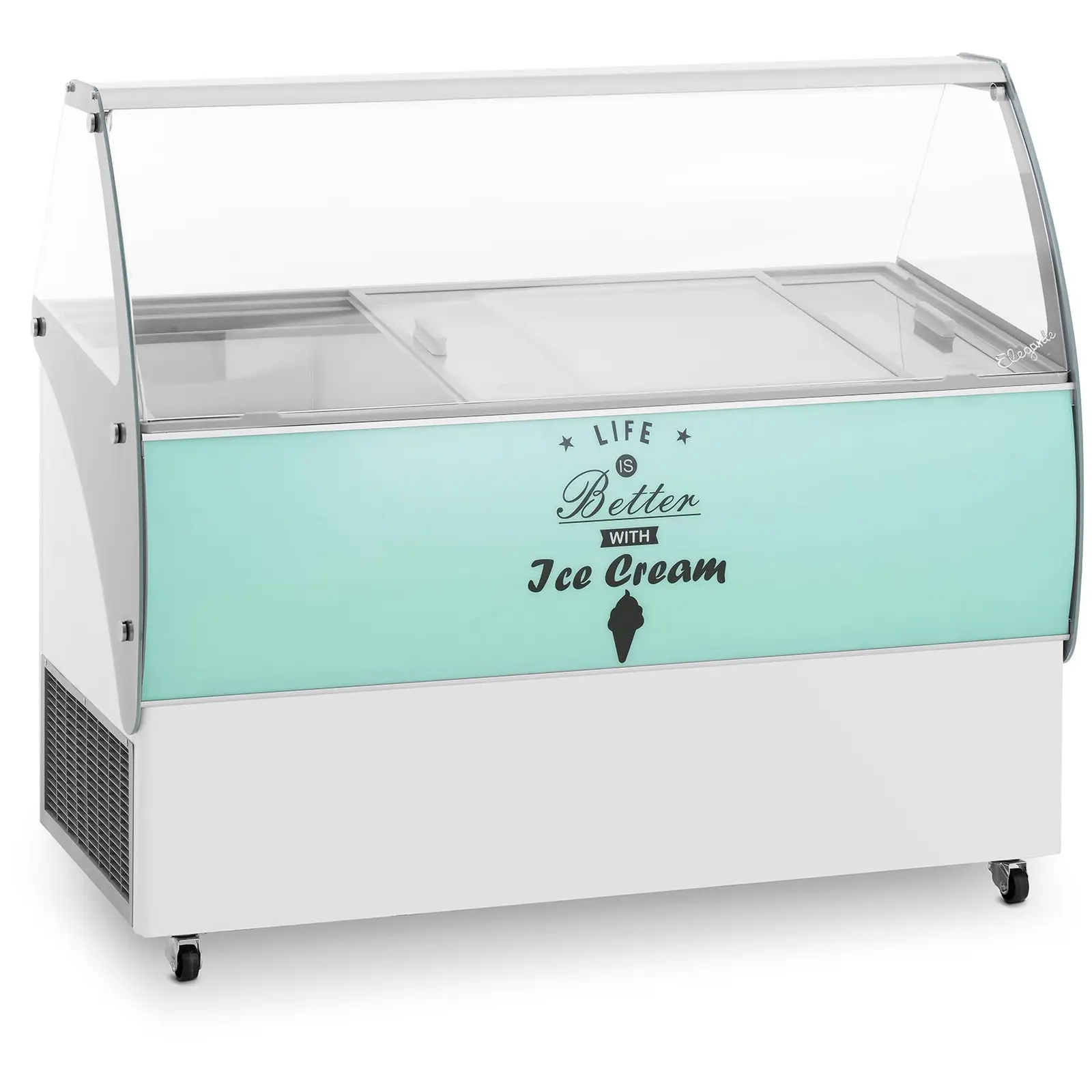 Ice cream counter - 456 L - LED - 4 wheels - light green / silver