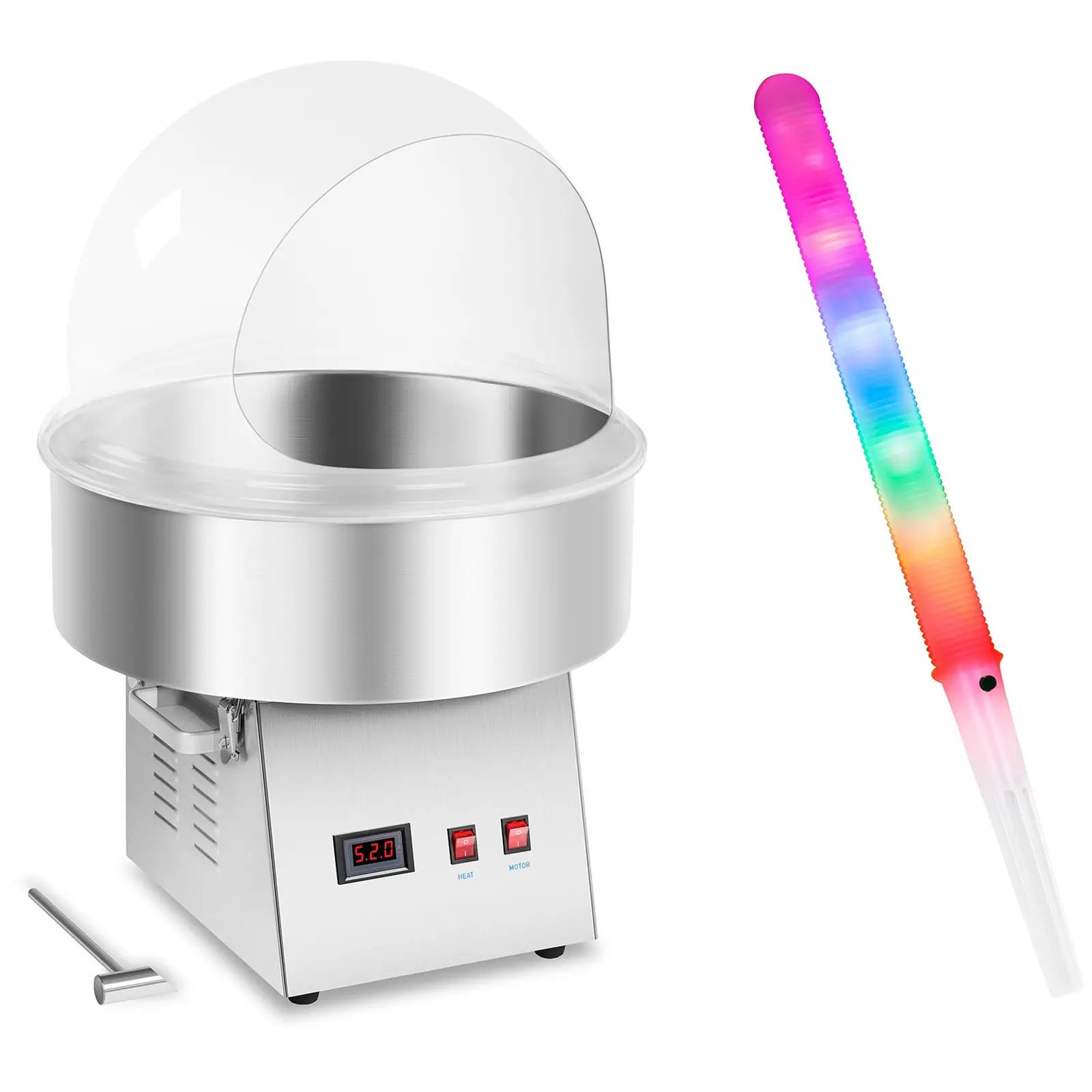 Candy Floss Machine Set with LED Cotton Candy Sticks - Sneeze Guard - 52 cm - 1,030 watts